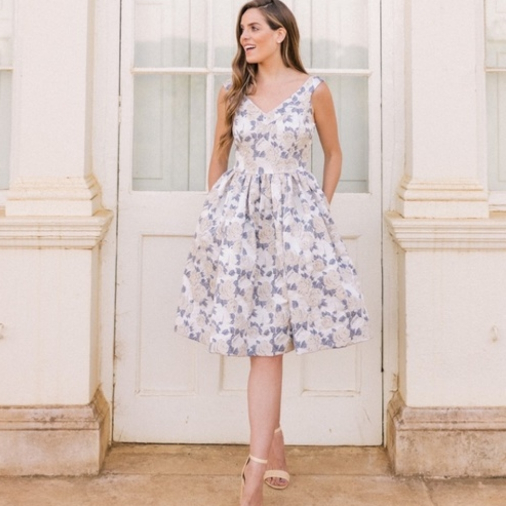 Gal Meets Glam Ava Fit and Flare Floral Jacquard Dress
